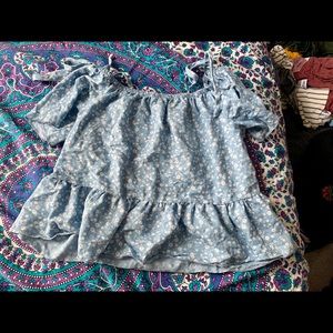 Baby Blue with little white flowers crop top